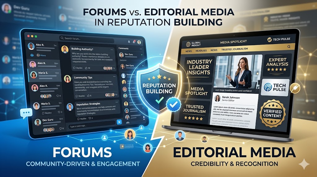 Forums vs Editorial Media in Reputation Building